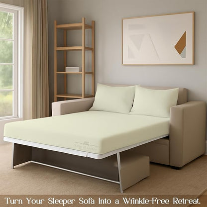 Sleeper Sofa 4 Piece Bed Sheet Set Premium Quality 100% Cotton 500 Thread Count, Smooth & Super Soft Sateen Weave, Extra Soft Bed Sheets, Wrinkle Free, 4 Inch Deep Pocket (Twin, Ivory)