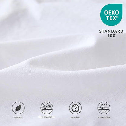 BISELINA French Linen Wrap Around Bed Skirt with Pleated Corner 18-Inch Tailored Drop Natural Flax Cotton Blend Basic Soft Cozy (18" Queen, White)