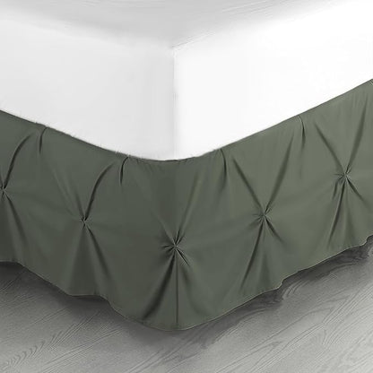 Nestl Olive Green Bed Skirt Queen Size, Pinch Pleat Queen Bed Skirt, 14" Inch Drop Queen Bedskirt, Hotel Quality Olive Green Bed Skirts, Microfiber Bedskirt for Queen Bed, Olive Green Queen Bed Skirt