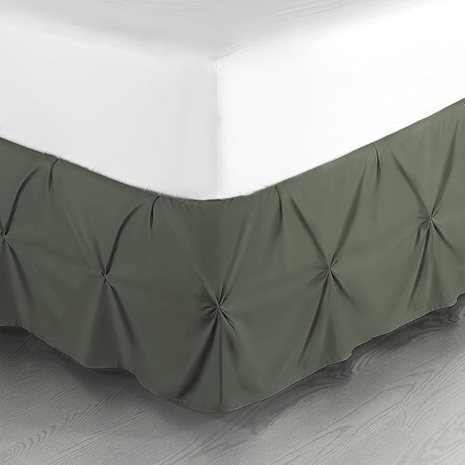 Nestl Olive Green Bed Skirt Twin Size, Pinch Pleat Twin Bed Skirt, 14" Inch Drop Twin Bedskirt, Hotel Quality Olive Green Bed Skirts, Microfiber Bedskirt for Twin Bed, Olive Green Twin Bed Skirt