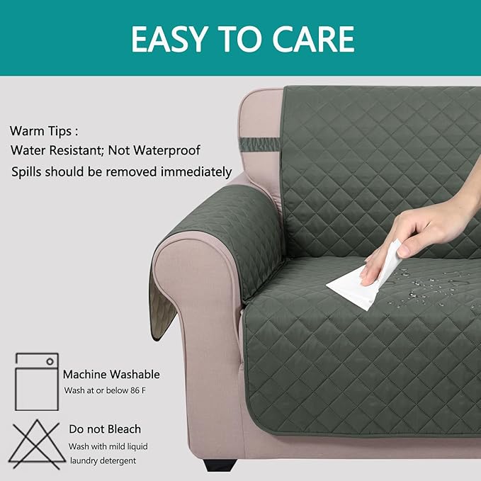 U-NICE HOME Recliner Chair Covers Reversible Chair Cover Pet Covers for Dogs with Elastic Straps Water Resistant Diamond Quilted (23''Recliner Small, Grey/Beige)