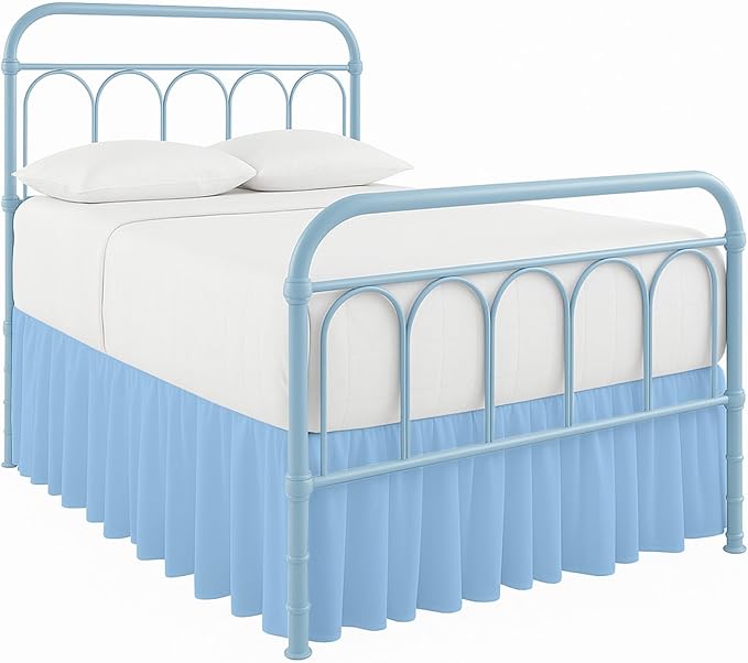 Cottingon Bed Skirt Full 21" Drop with Split Corners, 100% Microfiber Soft and Stylish, Dust Ruffle with Platform, Light Blue