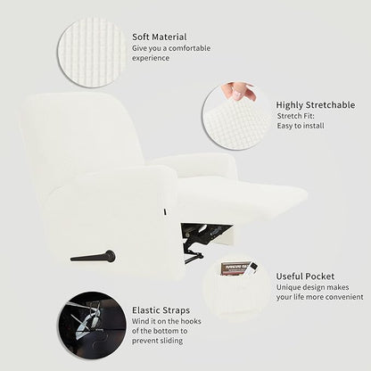 Easy-Going 4 Pieces Oversized Recliner Stretch Sofa Slipcover Sofa Cover Furniture Protector Couch Soft with Elastic Bottom, Polyester Spandex Jacquard Fabric Small Checks Cream,X-Large
