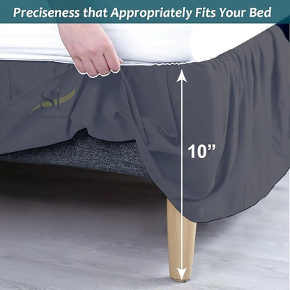 Shreem Linen Ruffled Bed Skirt with Split Corners, Gathered Style, 100% Microfiber, 10-Inch Drop, Dust Ruffle Bedskirt with Platform, King, Dark Grey