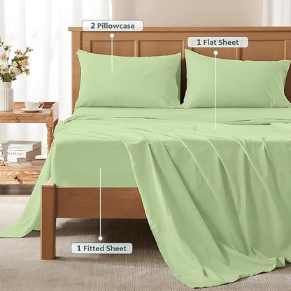 Luxury Queen Sleeper Sofa Bed Sheet Set,100% Egyptian Cotton, 338 Thread Count, Queen Size (60 x74 +6 Inch Deep Pocket) Soft and Light Weight 4pcs Sofa Set (Sage Solid)