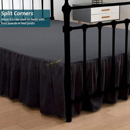 Shreem Linen Ruffled Bed Skirt with Split Corners, Gathered Style, 100% Microfiber, 30-Inch Drop, Dust Ruffle Bedskirt with Platform, King, Dark Grey