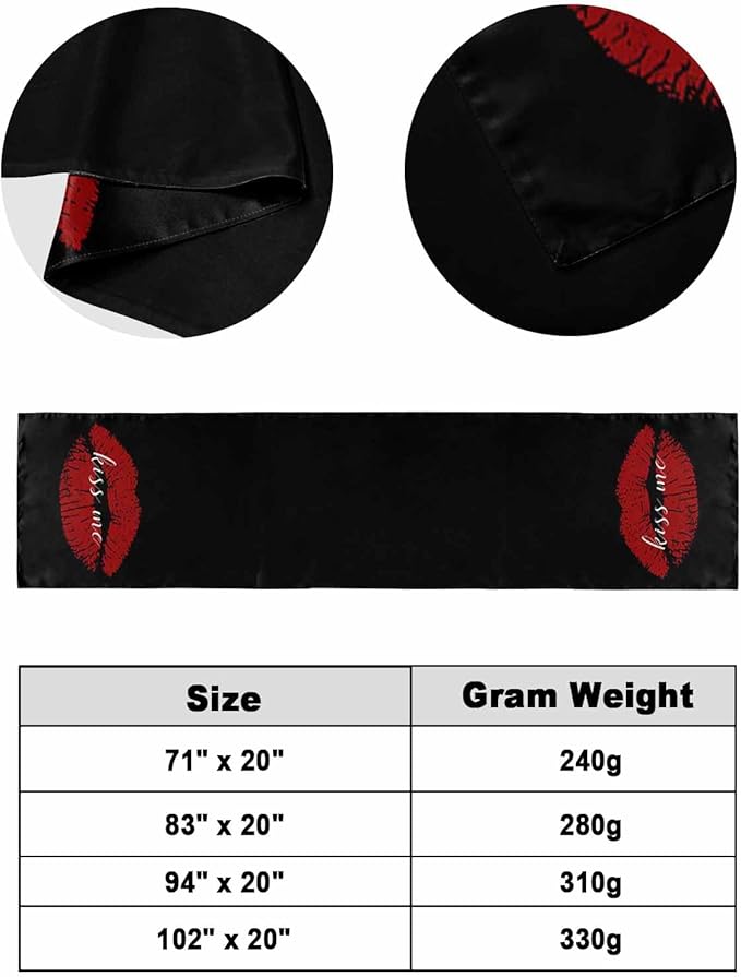 Red Lip Print Kiss Me Bed Runners for Bedroom Hotel,Decorative Bedding Scarf Black Back Bed End Blanket Bedding Runner Scarves for Twin Size Bed,71x20in