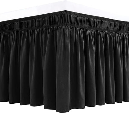 Biscaynebay Wrap Around Bed Skirts for Queen Beds 14" Drop, Black Adjustable Elastic Dust Ruffles Easy Fit Wrinkle & Fade Resistant Silky Luxurious Fabric Solid Machine Washable