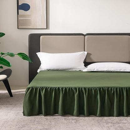 TSUTOMI Green Bed Skirt Twin Size Ruffled Bed Skirt with Split Corners, Twin Bed Skirt 16 Inch Drop,Twin Size Bed Skirt Green for Ruffled Bed Skirt with Split Corners, Bed Skirt Twin Size