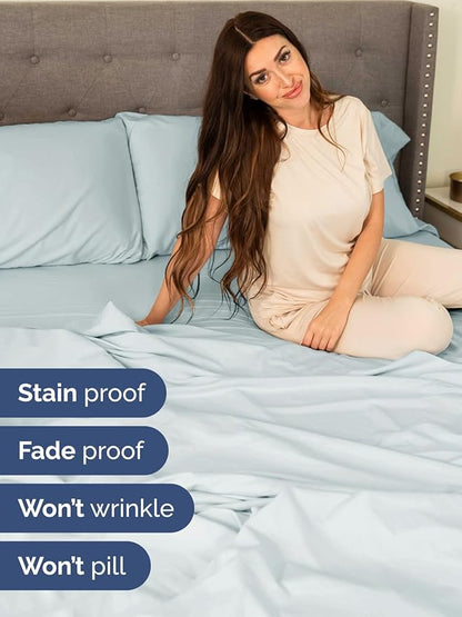 Extra Deep Pocket Cal King Sheets - 4 Piece Breathable & Cooling Bed Sheets - Hotel Luxury Bed Sheet Set - Soft, Wrinkle Free & Comfy - Easily Fits Extra Deep Mattresses - Deep Pocket Ice Blue Sheets