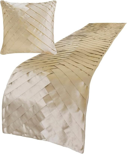 The HomeCentric King/Queen/Twin Ivory Designer King 90"x18" Bed Runner Without Pillow Cover, Pintucks, Textured & Satin Bed Scarf on Satin Fabric - Glazed Satin