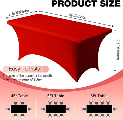 Trlyc 1 Pack 8FT Spandex Table Cloth - 96 x 30 Inch Rectangular Stretch Tablecloth, Wrinkle Resistant Scretch Table Cover for Wedding, Party, Banquet, Picnic, Outdoor Decoration (1Pcs,Red)