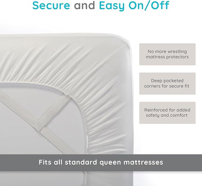 PUREgrace Tencel Mattress Protector (Queen) – Waterproof, Noiseless Cover, Soft and Breathable with Deep-Pocketed Corners for Secure Fit