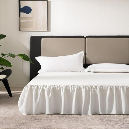 TSUTOMI Ivory Bed Skirt Twin Size Ruffled Bed Skirt with Split Corners, Twin Bed Skirt 12 Inch Drop, Twin Size Bed Skirt Ivory for Ruffled Bed Skirt with Split Corners, Bed Skirt Twin Size