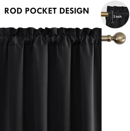 DWCN Blackout Curtains Room Darkening Thermal Insulated Bedroom Curtains Window Curtain Panels, 52 x 45 inches Long, Set of 2 Black Rod Pocket Drapes