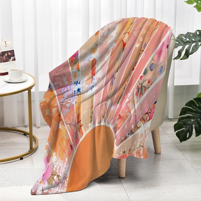 Orange Boho Sun Throw Blanket 70Wx80H Inch Bohemian Minimalist Art Boys Girls Abstract Colorful Flower Aesthetic Blankets Warm Fuzzy Throw Blanket for Sofa Bed Throws Birthday Presents