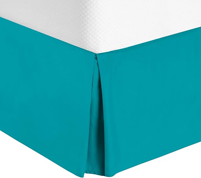 Bed Skirt - 100% Cotton 800 Thread Count Box Pleated Bed Skirt - Luxury Pleated Dust Ruffle, Hotel Quality Modern Bed Skirt, Easy Fit with 12 Inch Tailored Drop, Full, Turquoise