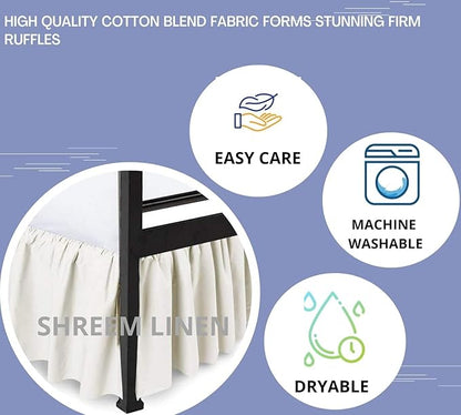 Shreem Linen Ruffled Bed Skirt with Split Corners, Gathered Style, 100% Microfiber, 15-Inch Drop, Dust Ruffle Bedskirt with Platform, Olympic Queen, Ivory