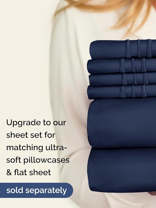 Extra Deep King Fitted Sheet - Hotel Luxury Single Fitted Sheet Only - Easily Fits 18 inch to 24 inch Mattress - Ultra Soft, Wrinkle & Fade Free w/Extra Deep Pockets - Breathable & Comfy - Navy Blue