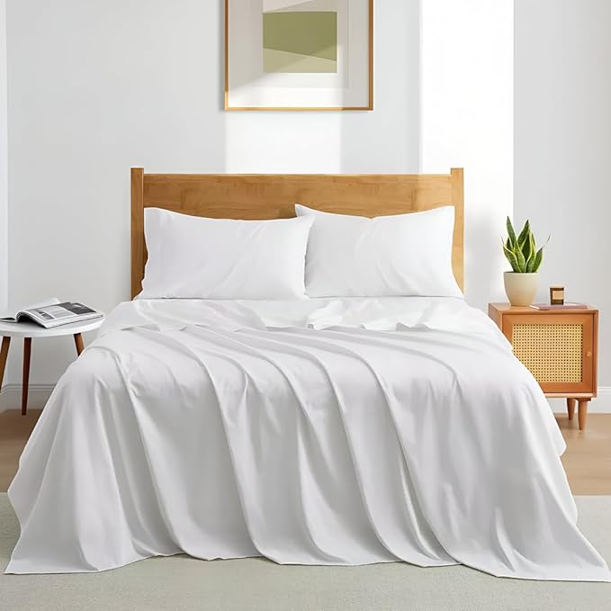Twin Sheets Set - Luxury 338 Thread Count 100% Egyptian Cotton Sateen, Twin Sheet Set with All Around Elastic for a, Hotel Quality Bedding (White Solid)