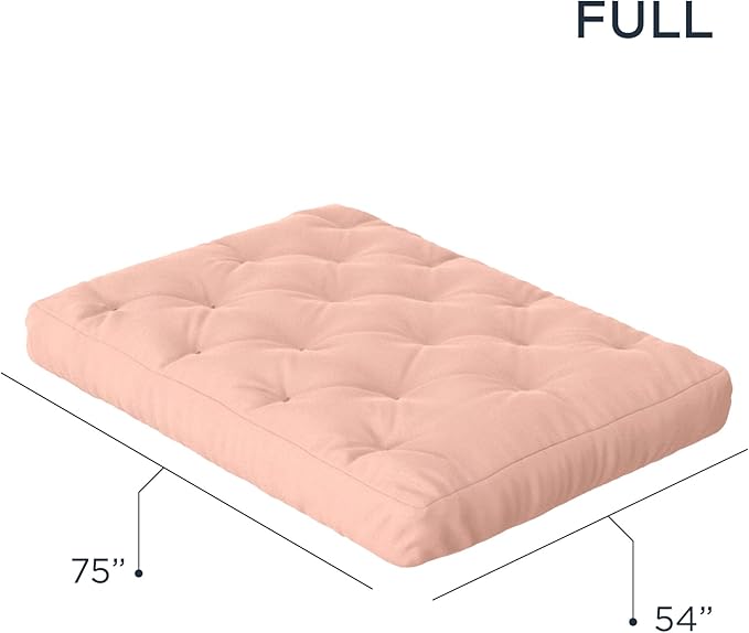 Royal Sleep Products by The Futon Factory 6 inch Foam Futon Mattress - Solid Blush Pink Cover - Full Size - CertiPUR Certified Foams - Made in USA - Replacement Mattress - (Frame not Included)