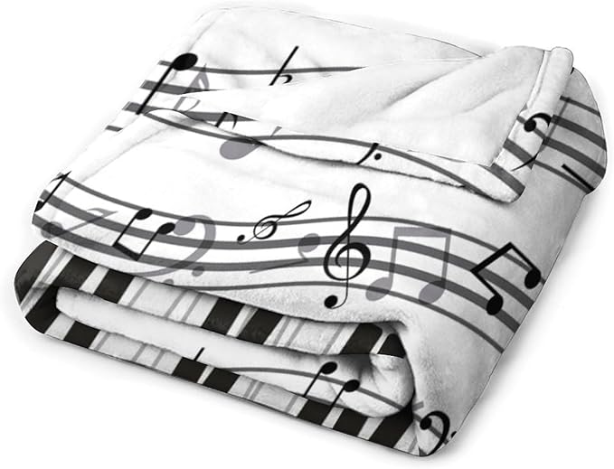 Music Blanket Black White Piano Keys Music Note Modern Abstract Art Print Soft Cozy Lightweight Throw Blanket for Women Men Bedroom Living Room Dorm Chair Sofa Travel 60x80in
