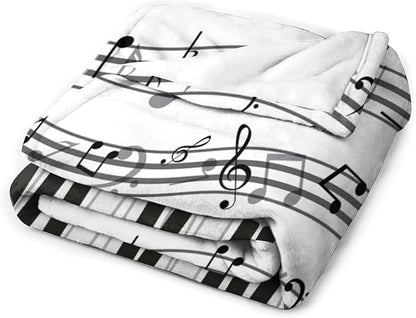 Music Blanket Black White Piano Keys Music Note Modern Abstract Art Print Soft Cozy Lightweight Throw Blanket for Women Men Bedroom Living Room Dorm Chair Sofa Travel 60x80in