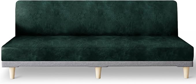 molasofa Leather Like Stretch Futon Slipcover Armless Futon Bed Sofa Cover Furniture Protector with Elastic Bottom, Soft and Washable Futon Cover for Sofa Bed Stay in Place（X Larger，Green）