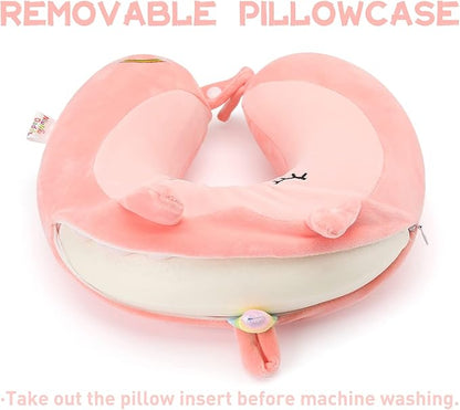 Niuniu Daddy Neck Pillow for Traveling, Pure Memory Foam Travel Neck Support Pillows for Airplane, Car Headrest Sleep - Age 8+ Children Kids Including Adults - Unicorn Travel Pillow