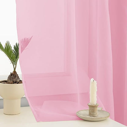 Sheer Curtains 63 Inches Long 2 Panels, Rod Pocket Short Curtain for Kitchen, Bedroom, Cafe Window(Pink 38" W x 63" L)