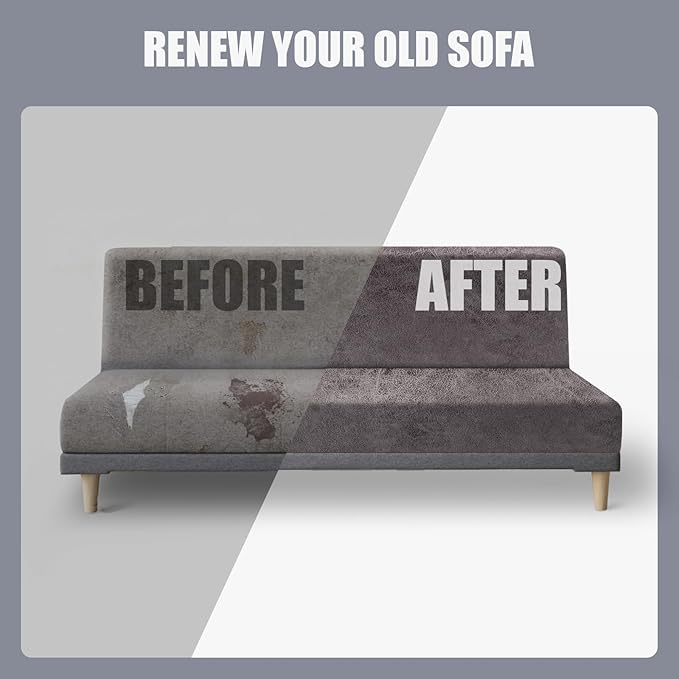 molasofa Leather Like Stretch Futon Slipcover Armless Futon Bed Sofa Cover Furniture Protector with Elastic Bottom, Soft and Washable Futon Cover for Sofa Bed Stay in Place（Medium，Khaki）