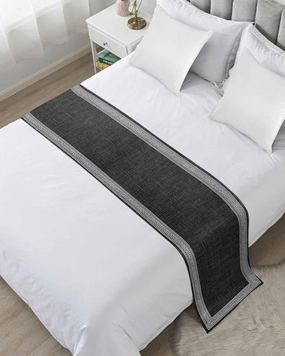 Greece Key Design Black White Bed Runners for Bedroom Hotel,Decorative Bedding Scarf Vintage Burlap Linen Bed End Blanket Bedding Runner Scarves for Full Size Bed,83x20in