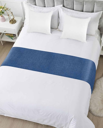 Retro Farm Linen Flax Bed Runners for Bedroom Hotel,Decorative Bedding Scarf Blue Solid Color Ocean Bed End Blanket Bedding Runner Scarves for Twin Size Bed,71x20in