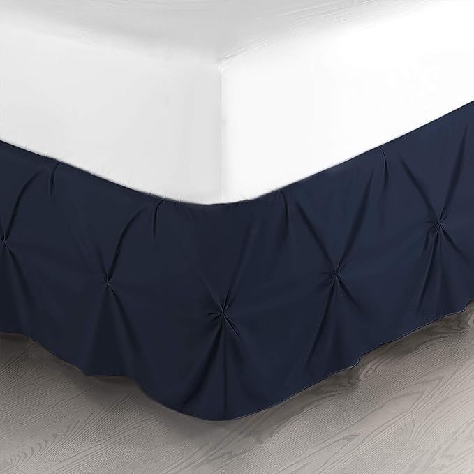 Nestl Navy Blue Bed Skirt - Pinch Pleat Full Size, 14" Drop, Premium Microfiber
