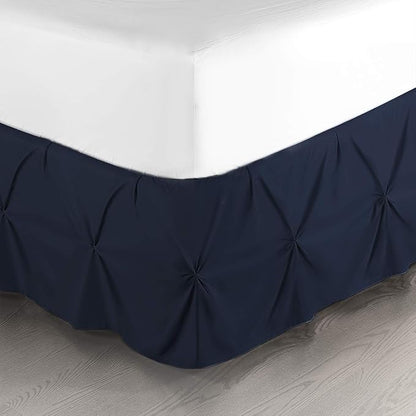 Nestl Navy Blue Twin Bed Skirt - Pinch Pleat, 14" Drop, Premium Microfiber