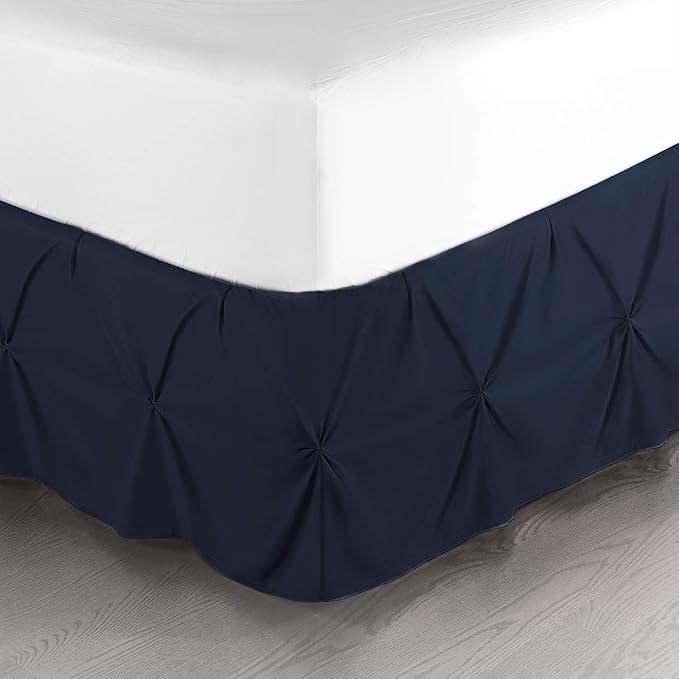 Nestl Navy Blue Bed Skirt Cal King Size, Pinch Pleat Cal King Bed Skirt, 14" Inch Drop Cal King Bedskirt, Hotel Quality Navy Blue Bed Skirts Premium Microfiber Navy Blue Cal King Size Bed Skirt