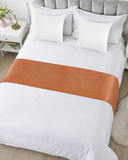 Vintage Orange Linen Burlap Bed Runners for Bedroom Hotel,Decorative Bedding Scarf Farm Fall Thanksgiving Bed End Blanket Bedding Runner Scarves for Full Size Bed,83x20in