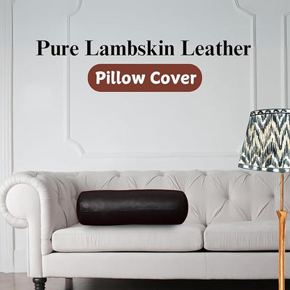 Neck Roll Pillow Cushion Cover, 18x6 Inch Full Moon Round Bolster Pillow Case, Cylinder Soft Lambskin Leather Pillowcase for Head, Spine & Neck Support During Sleep - Black Pack of 1