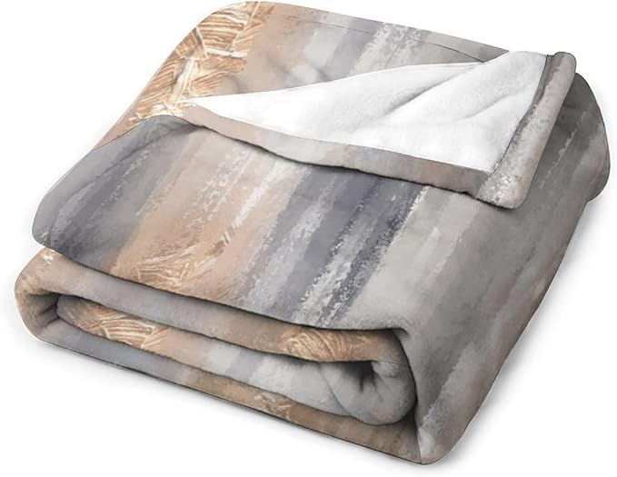 Abstract Gradient Blanket, Modern Fashion Baroque Gold Grey Painting Strokes Pattern Soft Warm Cozy Plush Flannel Covers for Livingroom Bedroom Couch Chair Camping Travel Home Decor Tapestry 50x60in