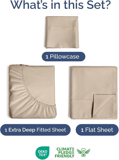 Extra Deep Pocket Twin Sheets - 3 Piece Breathable & Cooling Bed Sheets - Hotel Luxury Bed Sheet Set - Soft, Wrinkle Free & Comfy - Easily Fits Extra Deep Mattresses - Deep Pocket Cream Sheets Set