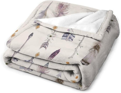 Boho Tribe Blanket, Bohemian Aztec Ethnic Tribe Native Tribal Arrows Feathers Print Pattern Throw Blanket for for Chair Bed Sofa Couch 60"x80"