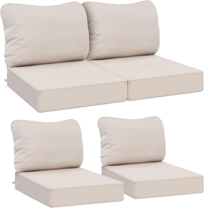 AAAAAcessories Outdoor Deep Seat Cushions, Waterproof, Fade-Resistant Patio Furniture Replacement Cushions, 24" x 24" x 5", Set of 4, Khaki Beige