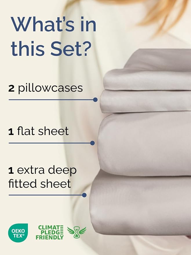 Extra Deep Pocket Cal King Sheets - 4 Piece Breathable & Cooling Bed Sheets - Hotel Luxury Sheet Set - Soft, Wrinkle Free & Comfy - Easily Fits Extra Deep Mattresses - Deep Pocket Light Grey Sheets