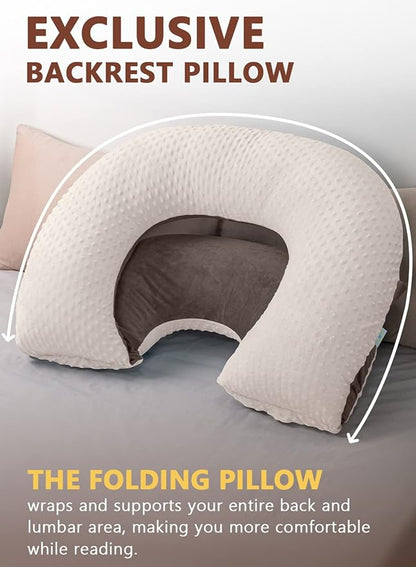 INSEN Reading Pillow, Back Pillow for Sitting in Bed and Couch, Gaming Pillow for Adults, Sit Up Support for Bed (Dot Velvet-Brown, Upgraded)