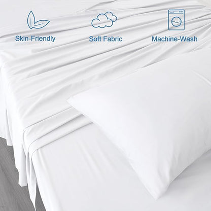 SPRINGSPIRIT RV Queen Sheets, Super Soft RV Short Queen Sheets for RV Camper, 4 Piece Bed Sheets Set Deep Pockets, Extra Soft and Breathable Bedding Sheets, White