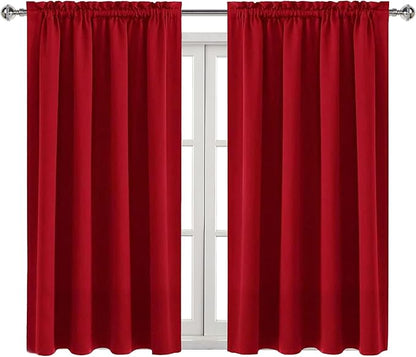 DWCN Christmas Blackout Curtains Room Darkening Thermal Insulated Bedroom Curtains Window Curtain Panels, 52 x 45 inches Long, Set of 2 Red Rod Pocket Drapes