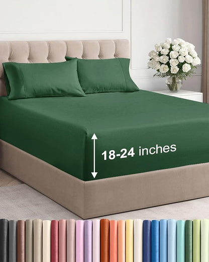 Extra Deep Pocket Queen Sheet Set - 4 Piece Breathable & Cooling Bed Sheets - Hotel Luxury Sheet Set - Soft, Wrinkle Free & Comfy - Easily Fits Extra Deep Mattresses - Deep Pocket Emerald Green Sheets