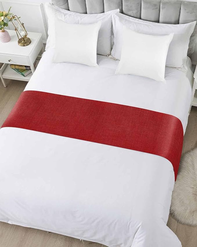 Farmhouse Red Linen Bottom Bed Runners for Bedroom Hotel,Decorative Bedding Scarf Vintage Burlap Christmas Bed End Blanket Bedding Runner Scarves for Queen Size Bed,94x20in