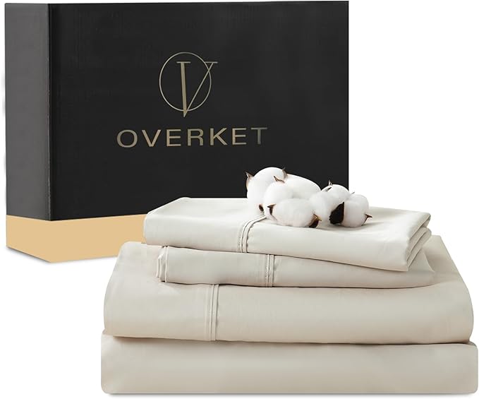 1000 Thread Count Egyptian Cotton Sheets Queen Size Set 4PCS Sateen Weave Soft Breathable 16-Inch Deep Pocket（Queen,Linen）