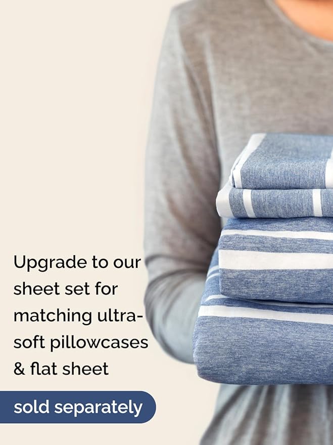 Extra Deep King Fitted Sheet - Hotel Luxury Single Fitted Sheet Only - Easily Fits 18 inch to 24 inch Mattress - Ultra Soft, Wrinkle Free with Extra Deep Pockets - Breathable & Comfy - Blue Stripes